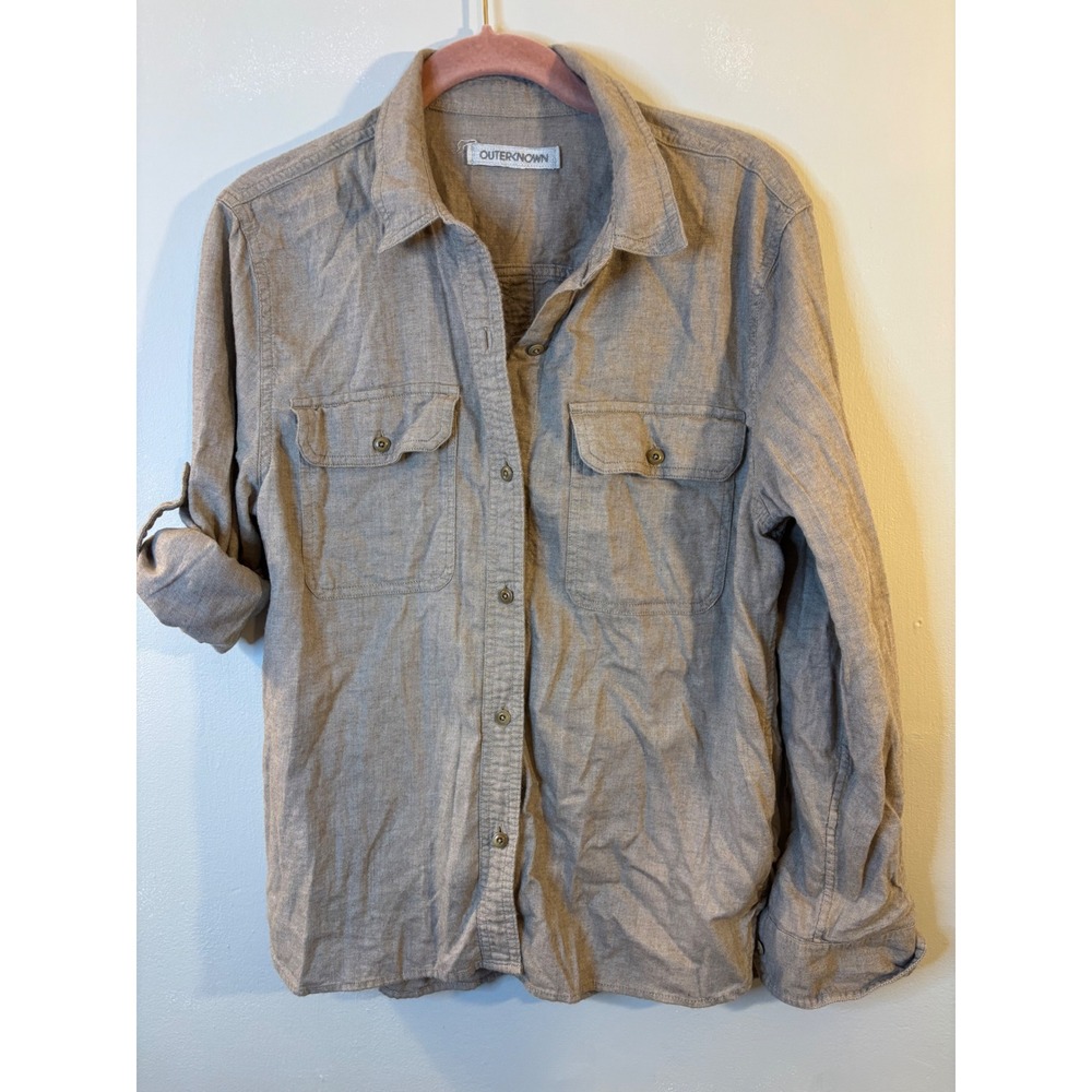 OUTERKNOWN Beige Organic Cotton Flannel Button Down S Roll Tab Sleeves